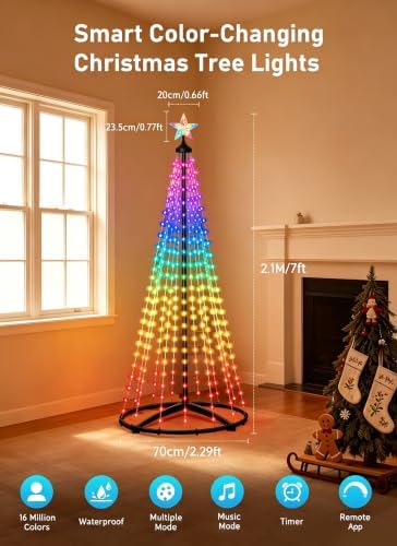 oneup 7FT Christmas Cone Tree Light, Smart RGB Light with App & Remote - Image 2