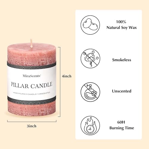 3x4 Inch Reddish Brown Pillar Candles Set of 3 - Unscented Candles, Long Clean Burning, Large Big Candles, Smokeless Dripless Pillar Candles for Dinner Table, Wedding, Home, Bathroom, Rustic Decor - Image 3