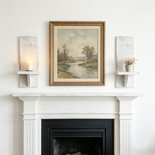 2 Pcs Distressed White Farmhouse Wall Candle Sconces, Rustic Vintage Wooden Wall Mount Candle Holders, Rustic Wall Decor Shelves for Living Room Bedroom Bathroom - Image 3