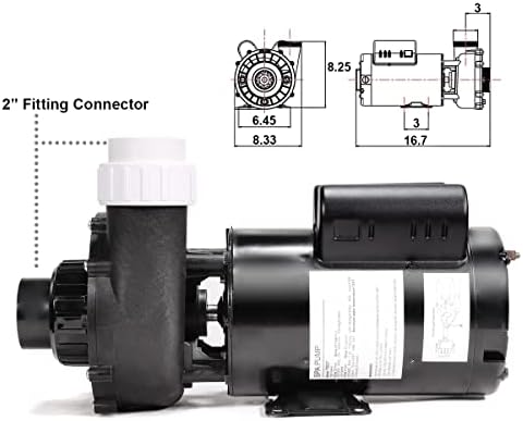 XtremepowerUS 2.0HP High Flow 230V Spa Hot Tub Pump 56 Frame Side Discharge Pump 2" Inlet Outlet Fitting Set Included Circulating Hot Tub 2-Speed