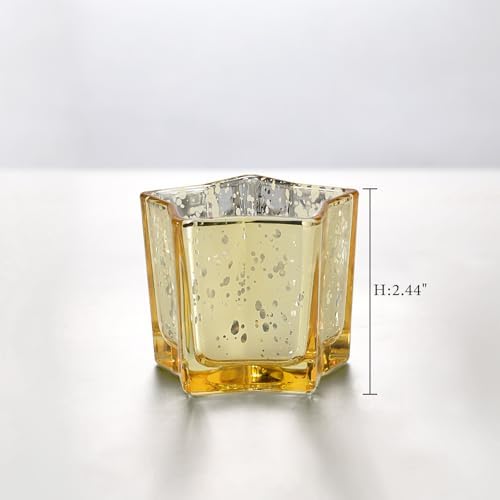 Letine 8pcs Gold Star Candle Holders Set - Elegant Tea Light & Votive Holders for Diwali, Weddings, Fall Decor - Mercury Glass Star Jars with Celestial Glow(2.44" Height) - Image 2