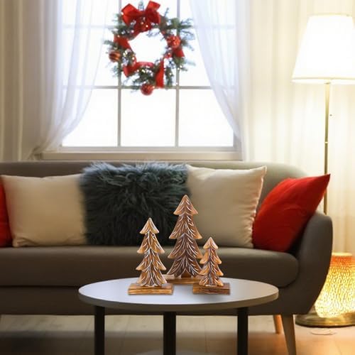 Cinnvoice 3 Set Handmade Carved Wooden Christmas Trees Tabletop Rustic - Image 5
