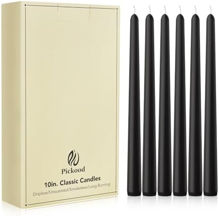 New Burning Formula Unscented Dripless 10-Inch Taper Candles Set of 12 - Black, for Wedding, Dinner - Smokeless, Long Burning - Hand Poured, Colored Tall Candlesticks - Negro by Unknown