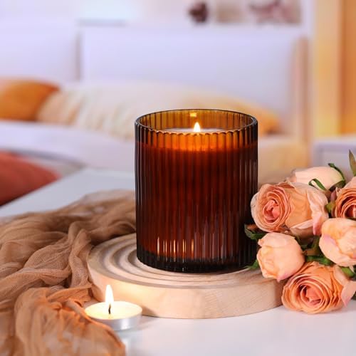 Amber Candle Jars with Lids, 8-Pack 12oz Ribbed Glass Candle Containers - Image 5