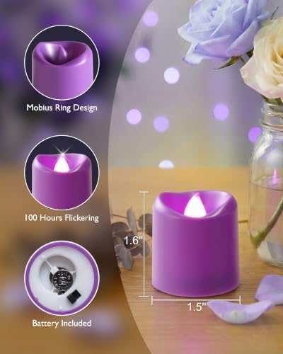 5plots 24Pack Purple Flameless Votive Candles, Fake Electric Candles - Image 2