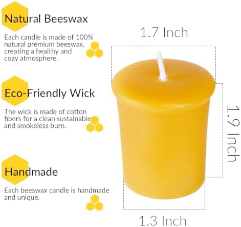 TELOSMA Organic Beeswax Votive Candles, Natural Yellow, Unscented, 12-Pack - Image 6