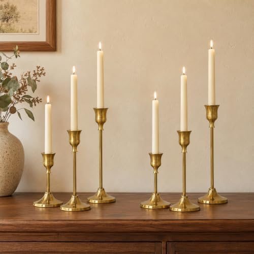 Brass Taper Candle Holders 2 Sets(6 Pcs) - Tall Metal Candlestick Holders for Table Centerpiece, Formal Dinner, Wedding, Fireplace Mantel Decor, Fits 3/4 Inch Thick Candles - Image 5