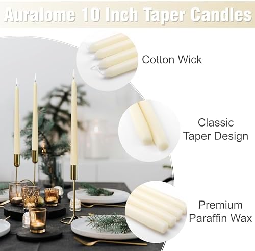 Ivory Taper Candles 10-Inch - Ivory Candlesticks Dripless Long Cream Tapered Candle Tall Unscented Smokeless Slow Burning Paraffin Wax Candle Sticks for Wedding Dinner Home Decor 4 Pack - Image 2