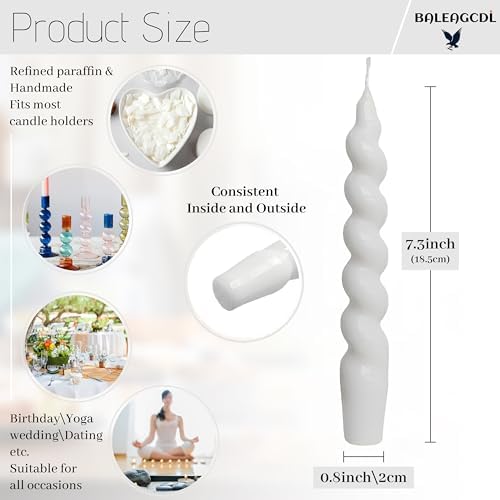 Spiral Taper Candles Unscented Twisted Candlesticks 7.5 Inch Smokeless White Handmade Short Candle Stick for Wedding Dinner Decor Creative Gifts 2 PCS - Image 3