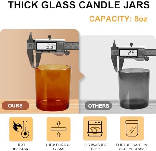 SHOWIN 8 OZ Thick Candle Jars for Making Candles 15 Pcs, Brown Empty Jars with Wood Lids for Candle Making, Sample Container,Clear Brown - Image 2