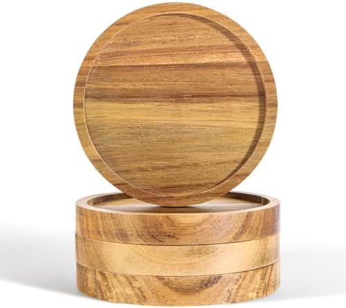 Solid Acacia Wood Candle Holder, 4-Pack, Rustic Round Wooden Candlestand for Pillar Candles up to 3.93 in, Farmhouse Table Centerpiece Decor - Image 2