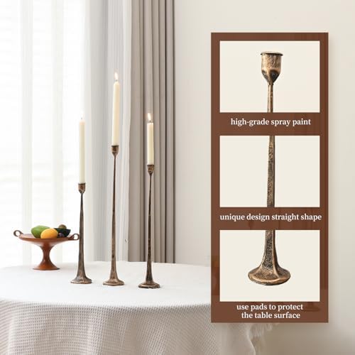 Set of 3 Candle Stick Holders, Iron Antique Gold Candlestick Holders, Fits 3/4 inch Thick Candles, Tapered Candle Holders Tall Set for Dining Table, Wedding, Home Decoration - Image 2