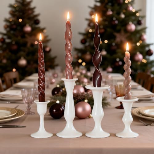 4Pcs Dark Brown Taper Candles 7.87in, Spiral Twisted Fall Candlesticks - Image 6