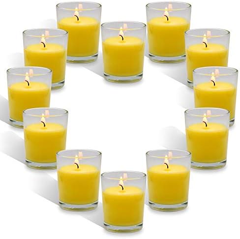 12 Packs Yellow Outdoor Citronella Votive Candles in Glass, Small Natural Soy Wax Candles for Patio Camping by VISIT+the+COSIKO