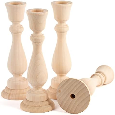 Unfinished Natural Wood Candle Sticks Set by Factory Direct Craft - Set of 4 Wooden Candle Holders for DIY Crafts and Decorating Made in USA (Sizes 6-3/4"H) - Image 6
