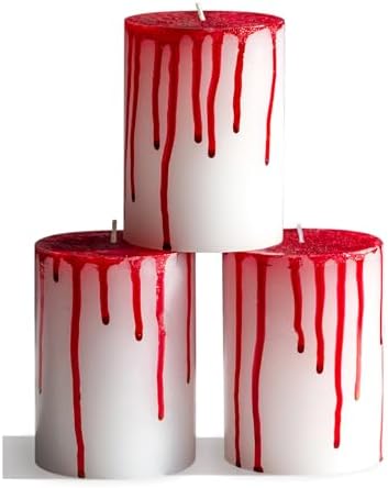 CANDWAX 3x4 inch Pillar Candles Set of 3 – Unscented Dripless Rustic Bloody Candles for Halloween Decor, Parties, Modern Styling by CANDWAX