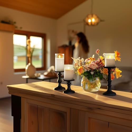 Amagic White Ribbed Glass Flameless LED Pillar Candles with Remote Timer - Image 5