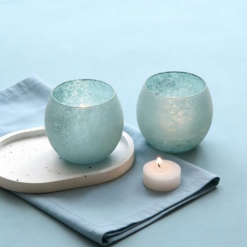 Blue Glass Candle Holders Set of 4, Vintage Frosted Ocean Blue Votive Candle Holders for Easter Decorations, Coastal Tealight Candle Holders for Wedding Centerpiece, Serene Blue Decor for Home Office - Image 7