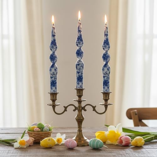 Chinoiserie Candlesticks Spiral Taper Candles - Gedengni 2pcs Blue and White Twisted Candlesticks 10 Inches Long Candle Sticks Floral Tapered Candles for Household Dinner Wedding Party (1D2T-BLUWHT) - Image 2