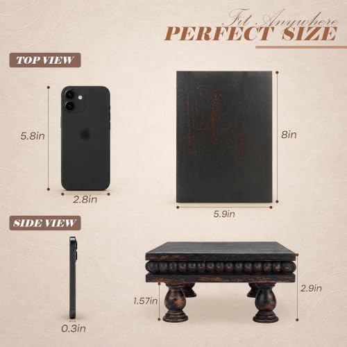 EOSAHR Wood Riser with Beaded: Pedestal Stand for Kitchen Decor, Old Black - Image 3