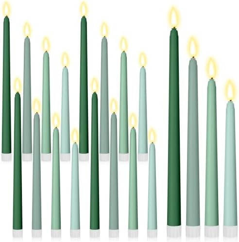 Rossesay 24 Pcs Flameless LED Taper Candles Battery Operated Candles 8.5", 9.65", 10.8", 12.8" Flameless Candlesticks Flickering for Christmas Church Wedding(Classic, Gradient Green) by Rossesay