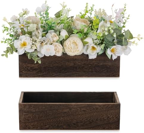 NUPTIO Wooden Flower Box Centerpieces, Rectangle, 11.8" Long, Brown, 2 Pcs by Nuptio