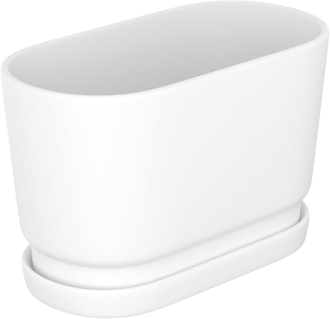 8.9" Rectangular Ceramic Planter with Drainage and Saucer, White | Indoor Outdoor Use, 8.9"L x 4.5"W x 5.3"H, Modern Home Decor, Window Box Planter, Matte White