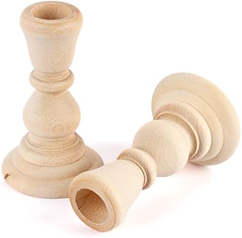 6 Unfinished Natural Wood Candle Sticks – 4" Wooden Taper Holders - Image 6