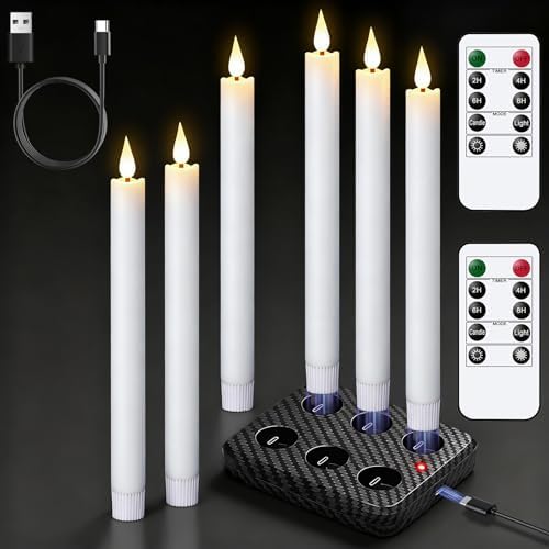 GenSwin Rechargeable Flameless Taper Candles Charging Base & 2 Remote White by GenSwin