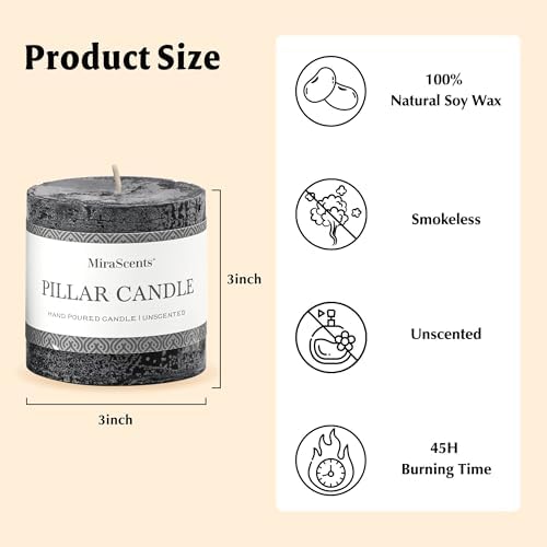 3x3 Inch Black Pillar Candles Set of 3 - Hand-Poured Unscented Candles, Long Clean Burning, Large Big Candle, Smokeless Dripless Candle for Dinner Table, Party, Home, Bathroom, Gothic Decor - Image 6