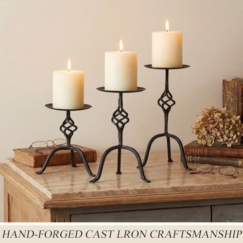 3 Pcs Black Iron Candlestick Holders 9.8, 8, 6.3 Inch, Retro - Image 6