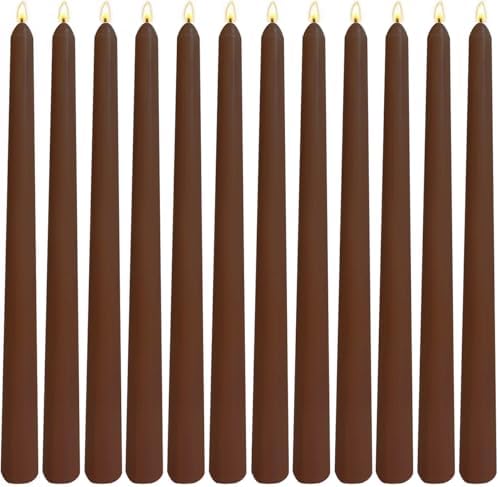 12-Pack Brown Taper Candles, 10 Inch Unscented Dripless Candlesticks, Long-Lasting Burn Time of 7-8 Hours, Perfect for Home Décor Dinner Party Meditation by SihuidaInspiredbyLove