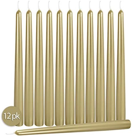 Hyoola Tall Metallic Cream Gold Taper Candles - 10 Inch - Dripless - 12 Pack - 8 Hour Burn Time - Image 2
