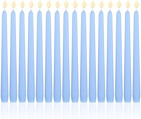MTLEE 16 Pcs 10 Inch Taper Candle Sticks Smokeless Unscented, Sky Blue by MTLEE