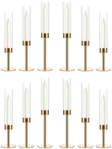 12PCS Acrylic Candle Holder for Table Centerpiece,Metal Candelabra Centerpieces with Acrylic lampshade for Wedding Party Easter candelabros para centros de mesa by VINCIGANT