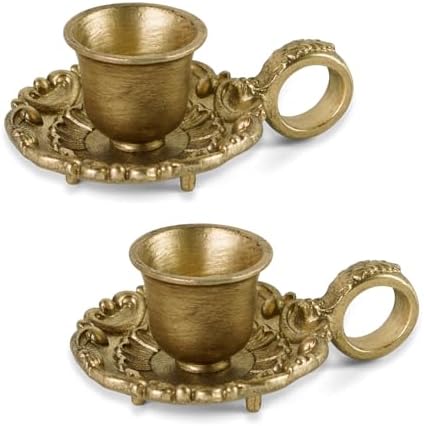 NIKKY HOME Vintage Gold Taper Candle Holders Set of 2, Handle & Drip Tray by NIKKYHOME