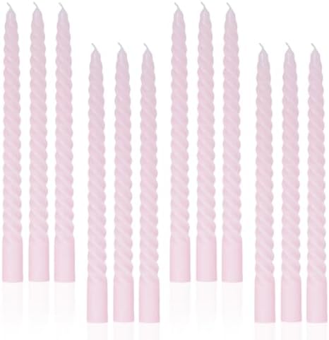 Light Pink Tall Taper Candles Spiral Candle Sticks,Unscented Pastel Candle for Holiday,Wedding and Home Decoration,10inch,12 Pack(E-Light Pink) by LPUSA