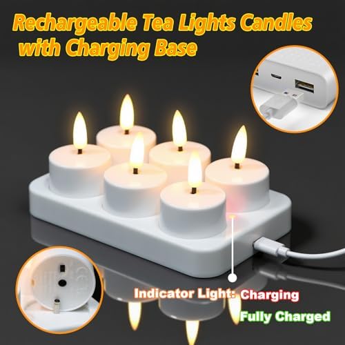 GenSwin Rechargeable Tea Lights Candles Remote Timer Charging Base White - Image 6