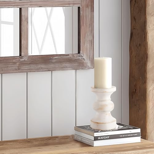 CedarLux Rustic Pillar Candle Holder, 6 Inch White Wooden Candlestick Holders, Farmhouse Candle Stands for Pillar Candle,Decorative Wood Candlestick Holders for Living Room, Table Centerpiece - Image 4