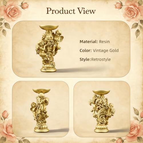 Angel Cherub Candlestick Resin European Rose Vintage Tabletop Ornament - Image 4