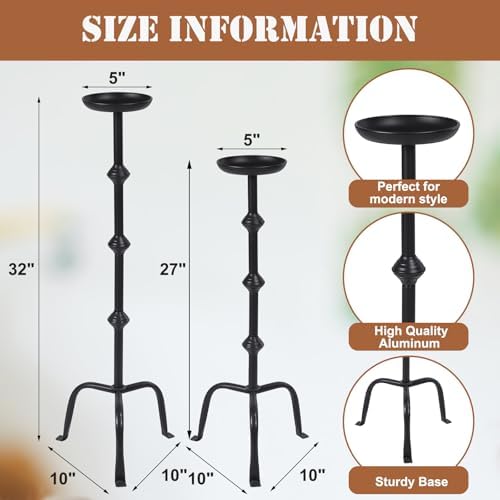 Mumufy 1 Pcs Metal Tall Floor Candleholder Candlestick, 32 in, 27 in, Black - Image 2
