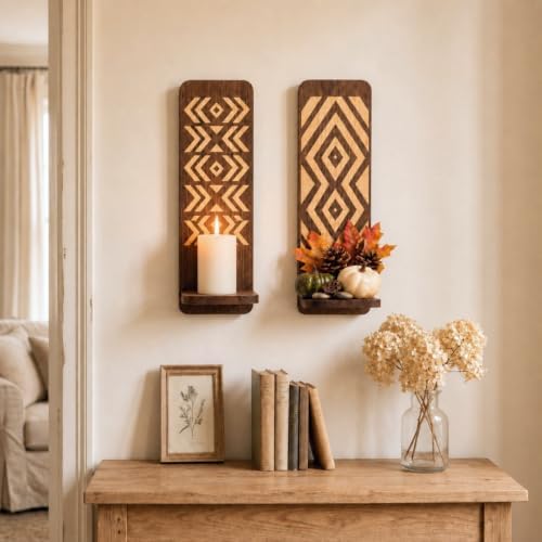2 Pack Fall Bohemian Wooden Candle Sconces Set by Singhoow