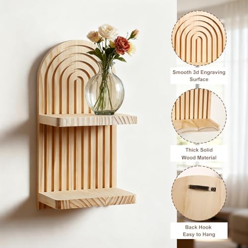 Artilady Boho Shelf Wall Decor, Wood Hanging Shelves for Storage Display - Image 3