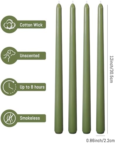Viyffo Taper Candles, 12 Inch, 12 Pack, Olive Glow – Unscented - Image 3