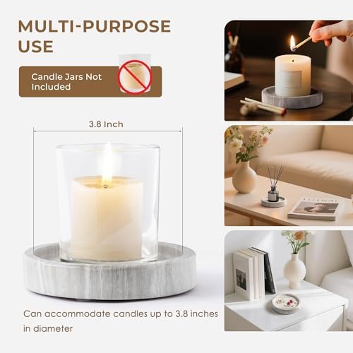 Candle Holders Italy Premium Natural Marble Candlestick Holder for Jar Pillar Candles Large Round Coaster Plate Jewelry Tray Centerpiece for Wedding Dining Table Home Decor Light Grey (WH074) - Image 3