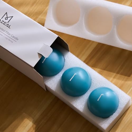 MOZEAL Hand-Poured, 3 Inch Turquoise Round Ball Candles - Elegant Teal Round Pillar Candles Set of 3, Dripless, Unscented, Smokeless, Ideal for Summer Parties. - Image 6