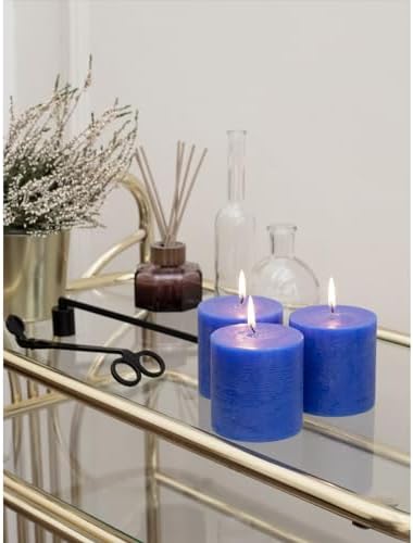 CANDWAX 3x3 Pillar Candles Set of 3 - Rustic Unscented No Drip Blue Candles for Home Decor, Weddings, Centerpieces - Image 6