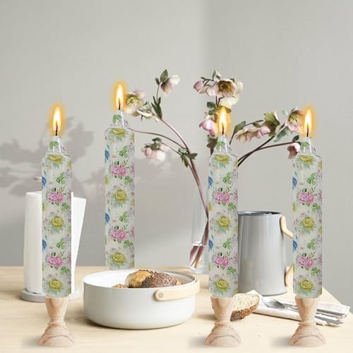 7 inch Short Candle Floral Candle Sticks Printed Candlestick Handmade Unscented Taper Candle 4 pcs Blue Flower Tapered Candles for Home Dinner Wedding Holiday - Image 2