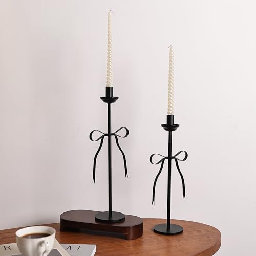 Black Bow Taper Candle Holders Set of 2, Modern Metal Stands - Image 2