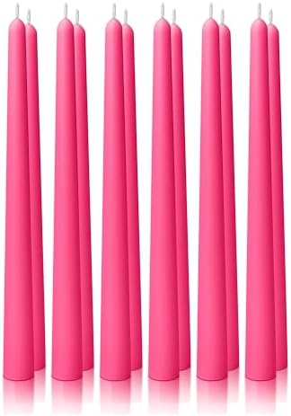 12pk 10" Classic Taper Candles, Hot Pink, 7-8 Hours Long Burning, Unscented Tall Candlesticks by Unknown